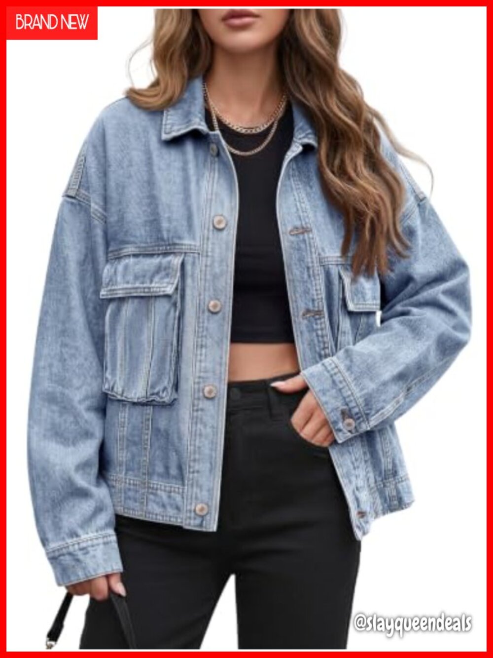 Oversized Jean Jacket Button Down Denim Coat Drop Shoulder